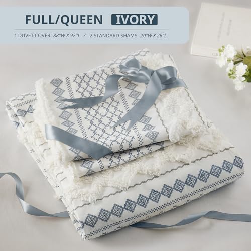 INK+IVY 100% Cotton Duvet Mid Century Modern Design, All Season Comforter Cover Bedding Set, Matching Shams, Full/Queen, Imani Chenille Navy INK+IVY