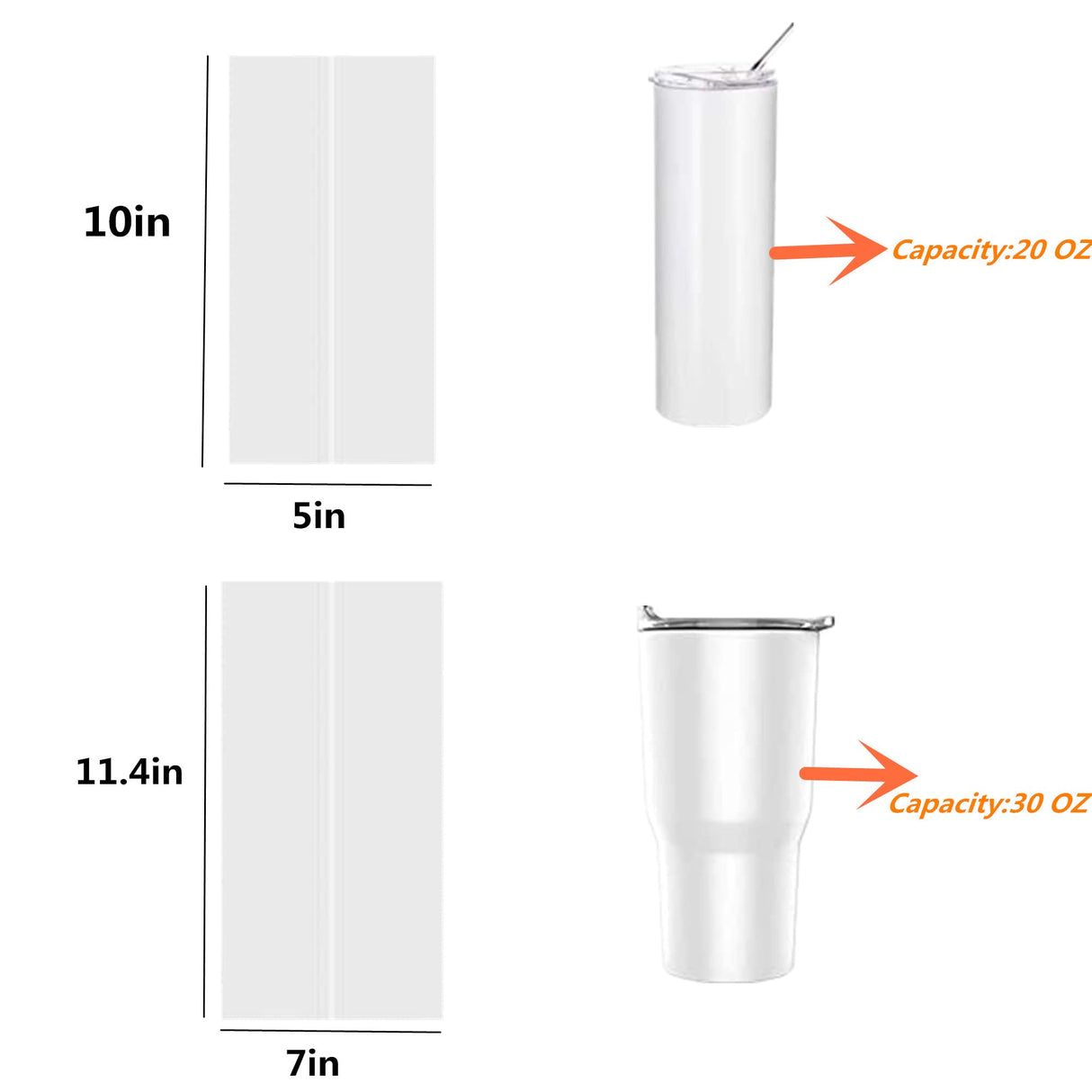 80 Pieces Sublimation Shrink Wrap Sleeves Heat Transfer Shrink Wraps White Shrink Wrap Tube Bands Blank Sublimation Sleeves for Mugs Cups Tumblers, 2 Different Sizes, 5 x 10 Inch, 7 x 11.4 Inch alblinsy