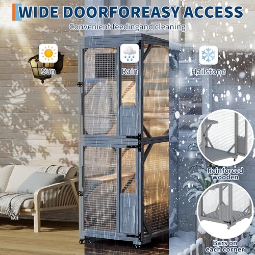 Outdoor Cats House with 4 Wheels, Walk-in Cat Cage, Catio Outdoor Enclosure Extra Large GarveeLife