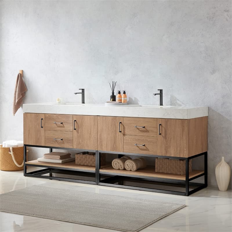Vinnova Alistair Bathroom Vanity, 84 Inches, North American Oak VINNOVA