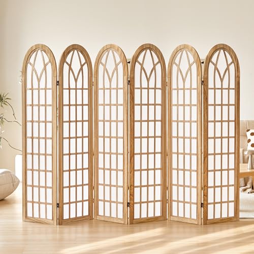 ALeesing Folding Room Divider Privacy Screen Freestanding 6-Panel Shoji Style Wooden Frame Decorative Partition Wall for Bedroom Office Apartment Natural ALeesing