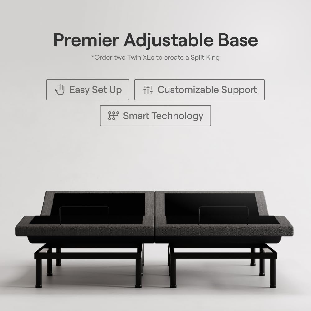 Nectar Premier Adjustable Base - Twin XL - Head & Foot Incline - Wireless Remote with Memory- 3 Massage Settings - 4 USB Ports - Anti-Snore & Zero Gravity - 1 Adjustable Base Nectar