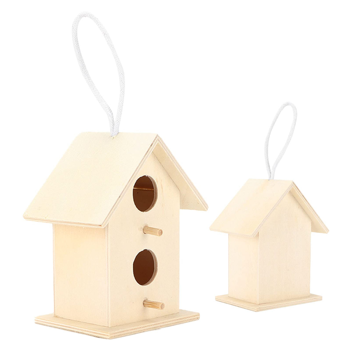 2PCS Bird Houses for Outside, Wooden Birdhouse Unfinished Bird Houses Hanging Wooden Birdhouse Wooden Bird Houses to Paint with Two Holes(#A) Beufee
