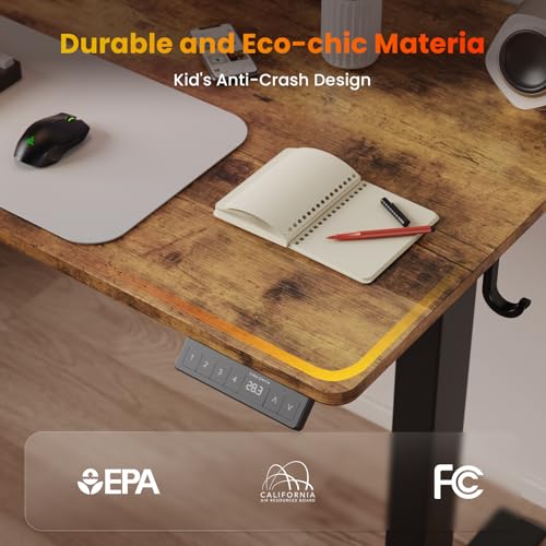 WALKINGDESK 48x24 Inches Height Adjustable Electric Standing Desk with 2 Hooks for Home Office, Ergonomic Sit Stand up Desk with Splice Board, Rustic Brown WALKINGDESK