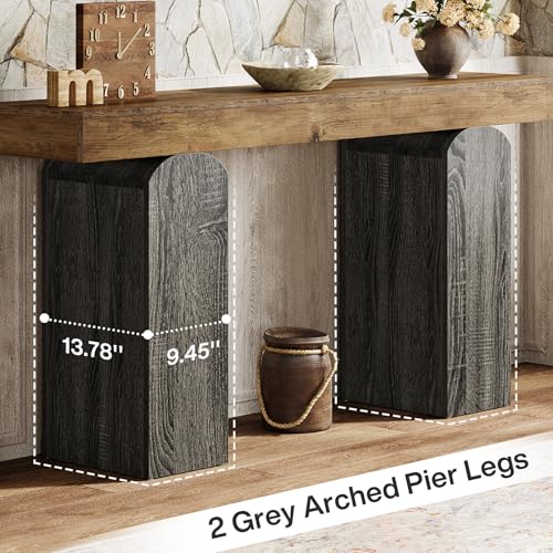 Tribesigns 63" Long Entryway Table, Farmhouse Console Table with 2 Arched Pedestal Legs, Wooden Sofa Console Behind The Couch for Entrance, Hallway, Living Room (Vintage Brown & Grey) Tribesigns