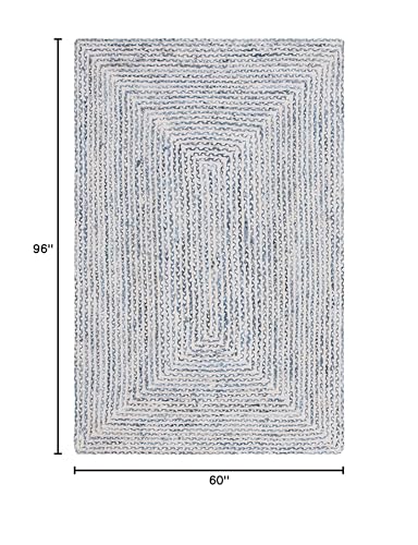 SAFAVIEH Braided Collection Area Rug - 5' x 8', Blue & Ivory, Handmade Farmhouse Cotton, Ideal for High Traffic Areas in Living Room, Bedroom (BRD260M) SAFAVIEH
