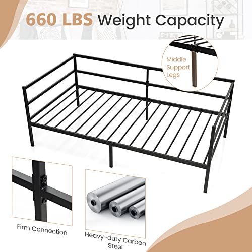 Giantex Metal Twin Daybed Frame, Day Bed with Metal Slat Support & 3-Sided Guardrails, 2-in-1 Space-Saving Sofa Bed for Living Room Guest Room, No Box Spring Needed, Black Giantex