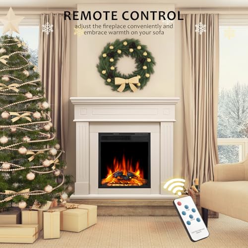 43 Inch Electric Fireplace with Mantel Wooden Surround Firebox TV Stand,FreeStanding Electric Fireplace Heater Entertainment Center,Adjustable Led Flame,750W-1500W,Cream ZAFRO