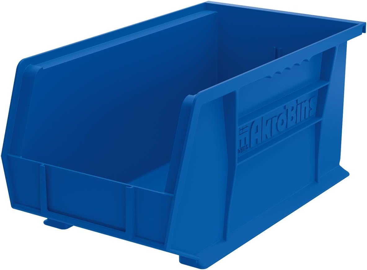 Akro-Mils 30240 AkroBins Plastic Storage Bins, Space-Saving Stackable Bins for Garage, Pantry, Craft Organization, 15-Inch x 8-Inch x 7-Inch, Blue, 12-Pack Akro-Mils