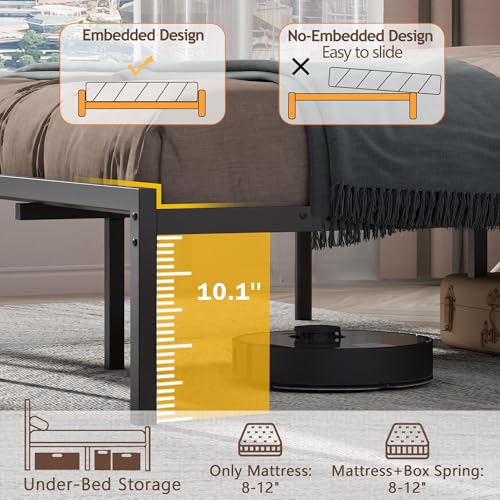 Ourpic Queen Bed Frame with Led Lights and Charging Station, Bed Queen Size Frame with Headboard and Under Bed Storage, Black Metal Platform Bedframe and Storage Shelf, Easy Install OURPIC