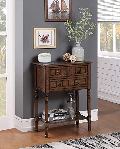 Convenience Concepts Kendra Entryway Hall Table 23.75" - 3 Storage Drawers, Traditional Console with Shelf for Decor, Office & Hallway Organizer, No Tools Assembly, Solid Wood Legs, Dark Oak Convenience Concepts