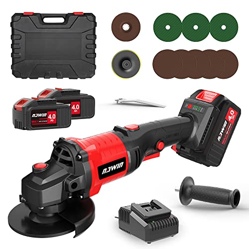 NAWIN 4 inch Cordless Angle Grinder Kit, variable speed grinder, 2×4.0Ah Li-Ion Battery&Fast Charger,9000RPM Brushless Motor, Battery Angle Grinder Tool for Metal Wood, Ergonomic Position Handle NAWIN