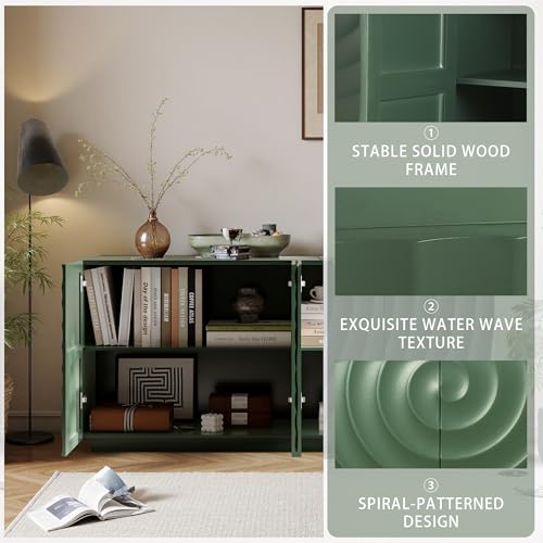 NTYUNRR 59" Buffet Sideboard Cabinet with Storage, Mid Century Modern Accent Credenza with Shelves, Media Console with 4 Doors, Coffee Bar Table for Entryway Living Room Dining Room Kitchen, Green NTYUNRR