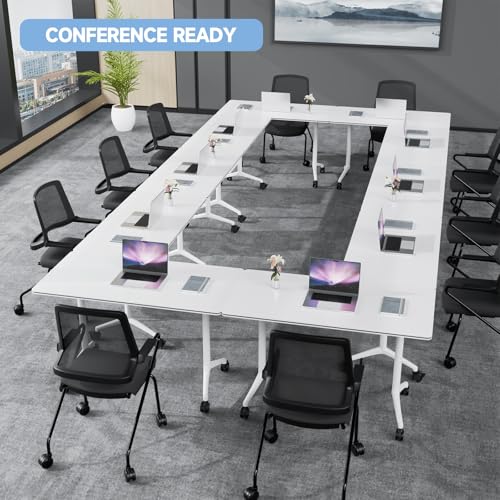 Folding Conference Table on Wheels, Modular Flip-Top Conference Room Table for 6–12 People, Mobile Training & Meeting Table for Office Classroom School, Space-Saving Design Generic