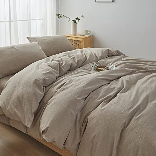 FACE TWO FACE Bedding Duvet Cover Set100% Washed Cotton Duvet Cover Linen Like Textured Breathable Durable Soft Comfy (Twin, Khaki) FACE TWO FACE