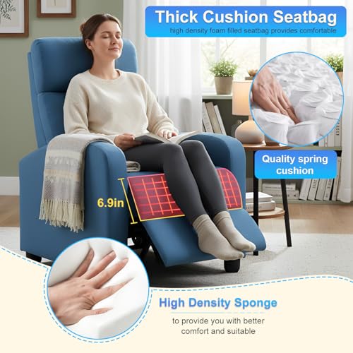 BestMassage | Recliner Chair | No Massage Function | Textile Blue | with Lumbar Support, Adjustable Push Back, Wide Armrests, Footrest & Padded Seat | Easy Assembly | for Living Room, Home Theatre