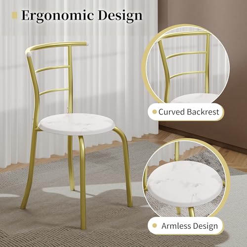 VECELO 3-Piece Dining Table Set for Kitchen Breakfast Nook, Wood Grain Oval Tabletop and Metal Frame with Built-in Wine Rack, for Small Spaces, White & Gold VECELO