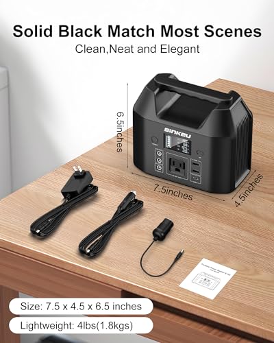 SinKeu E150 Portable Power Station 150W 122.8 Watt Hours LiFePO4 Battery Power Bank Camping Solar Generator with 110V AC Outlet(USB*2 DC*2 USB-C) Flashlight for Outdoor Home Travel Emergency(Black) SinKeu