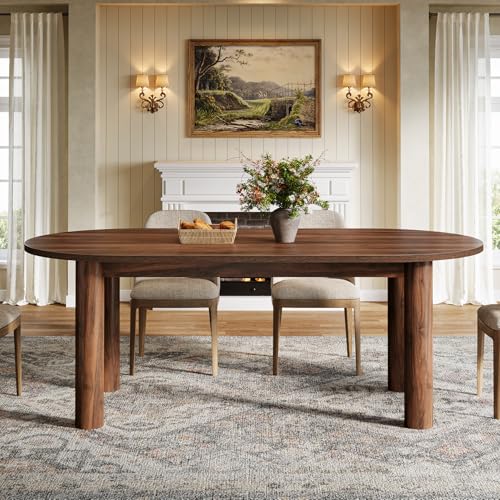 Tribesigns 63" Oval Dining Table for 6, Walnut Wooden Kitchen Table with Arc-Shaped Edge Top for Dinner Room, Living Room, Easy Assembly (Only Table) Tribesigns