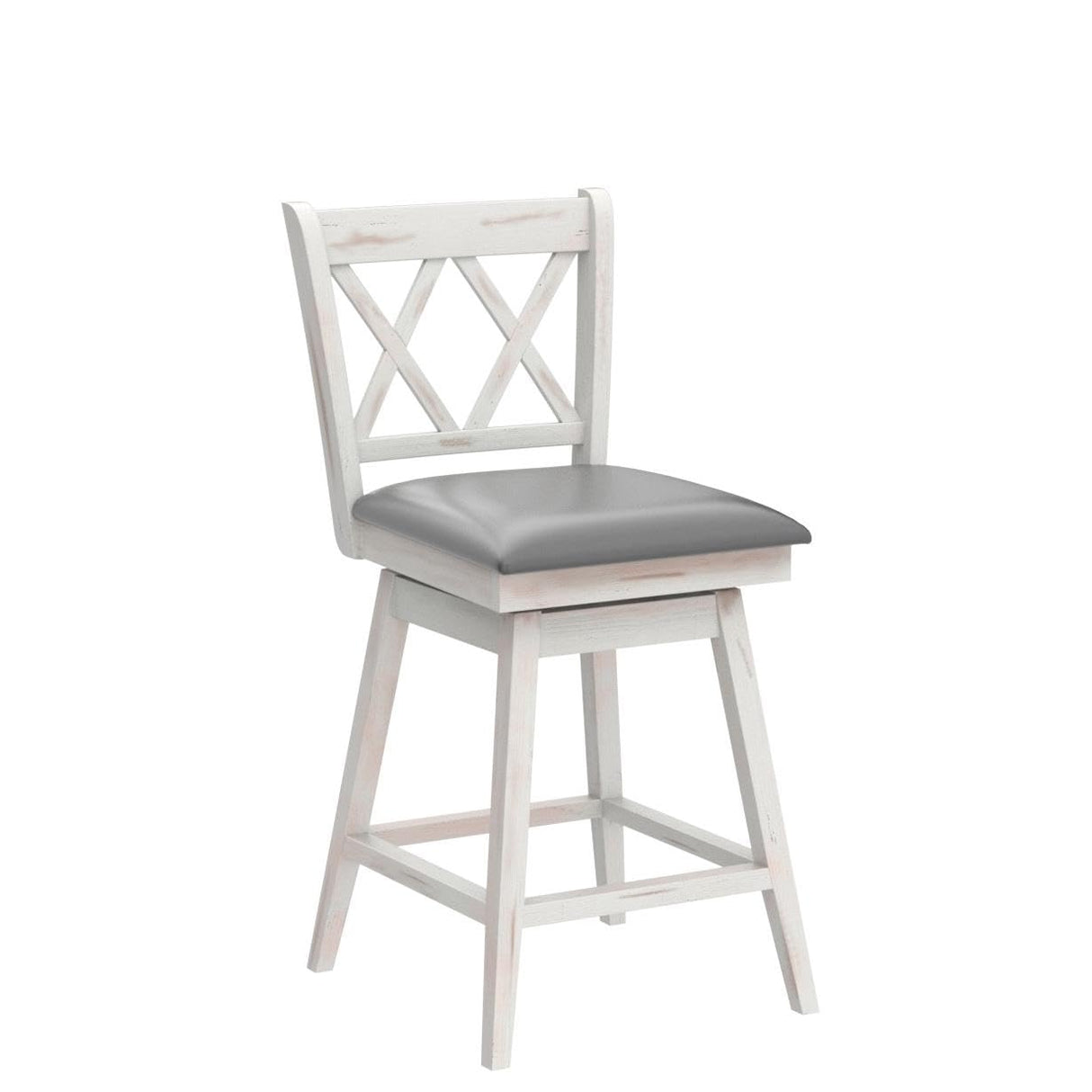 COSTWAY Bar Stool Set of 4, 360 ° Swivel Counter Height 25inch Bar Stool with Foot Rest Upholstered Cushion & Ergonomic Backrest, Sturdy Frame, for Pub, Restaurant, Home (4, Antique White + Grey) COSTWAY