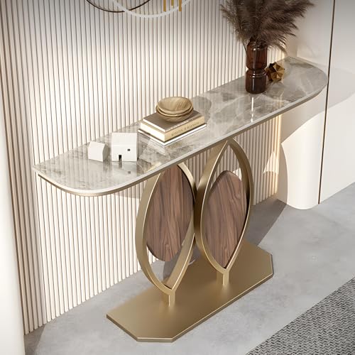 Modern Console Table, Luxury Faux Marble Entryway Table Narrow Metal Sofa Table for Hallway, Living Room, Foyer, 39.4" 47.2" 59.1" Wide, Easy Assembly VinLeap