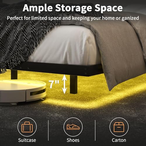 HOMBCK Floating Bed Frame Full Size with LED Light, Modern Metal Bed Frame, No Box Spring Needed, Noise Free, Easy Assembly HOMBCK