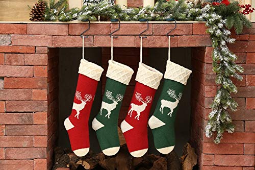 Guojanfon Christmas Stockings,Big Size 2Pack 18-Inch Extra Long Hand-Knitted Red/Green Reindeer Snowflakes Xmas Character for Family Holiday Season Decor Guojanfon