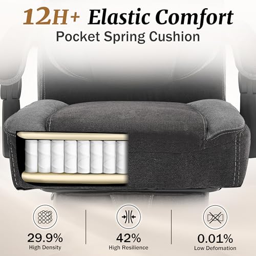 Massage Office Chair with Foot Rest,6-Point Vibration & Heat Reclining Computer Chair,Big and Tall Fabric Office Chair for Heavy People,Ergonomic Executive Desk Chair,Thick Cushion,High Back,BlackGrey Sofetura