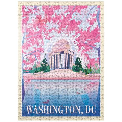 MyPuzzle Washington, DC: Jefferson Memorial in Bloom (Mod Design), Vintage Poster - Premium 500 Piece Jigsaw Puzzle for Adults