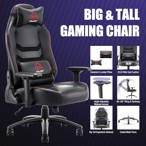 COLAMY Big and Tall Gaming Chair 400lbs-Computer Gamer Chair, Ergonomic Executive Office Chair, High Back PC Chair with Wide Seat for Adult Black COLAMY