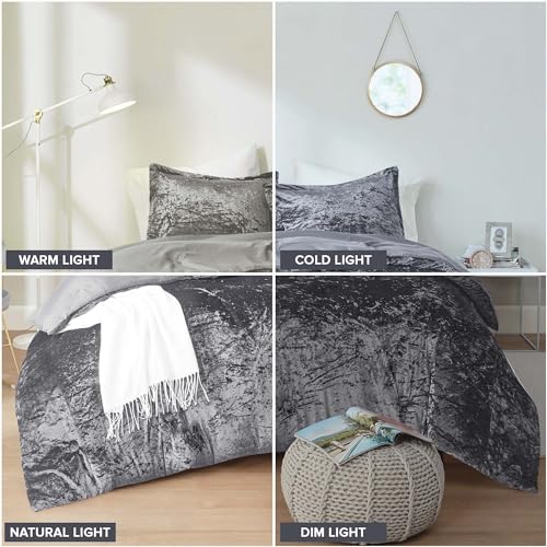 Comfort Spaces Juliette Luxe Comforter Set Velvet Lush with Soft Brushed Microfiber Reverse, All Season Cozy Velvet Bedding Sets, Fluffy Comforter Bed Set, Matching Sham, Grey Twin/Twin XL 2 Piece Comfort Spaces