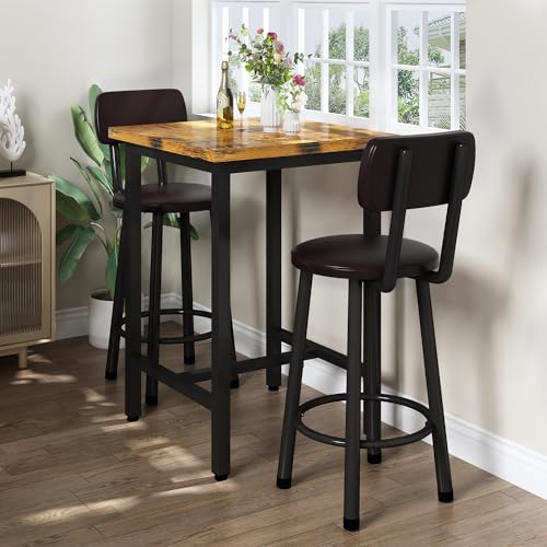 Recaceik 3 Piece Pub Dining Set, Modern bar Table and Stools for 2 Kitchen Counter Height Wood Top Bistro Easy Assemble for Breakfast Nook Living Room Small Space Restaurant, Rustic Brown 24” Recaceik