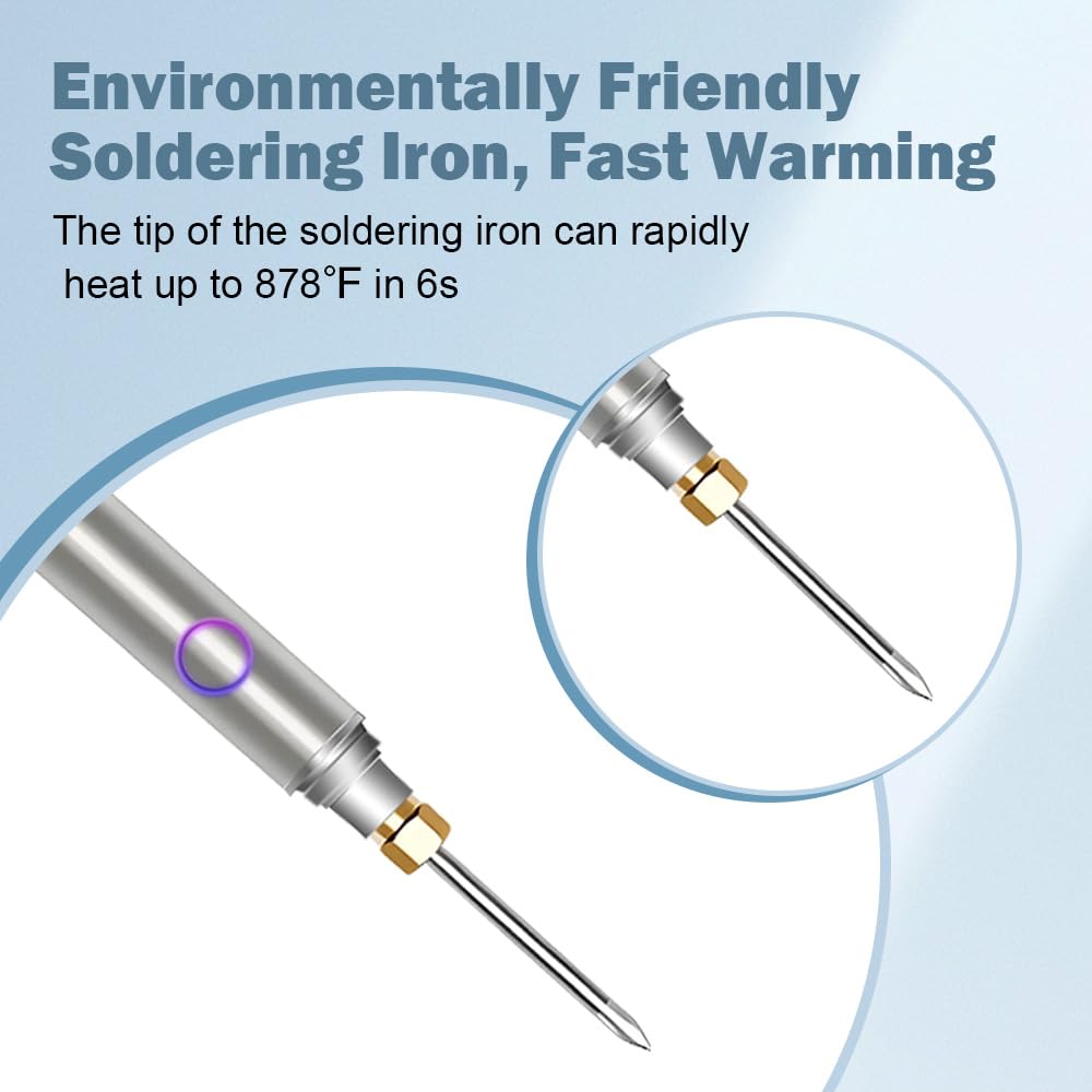Cordless Soldering Iron Kit, MecRecare 1100 mAh Battery USB Wireless Rechargeable And Portable with Automatic Heating Mode for Appliance Repair,Circuit Board Soldering,DIY MecRecare