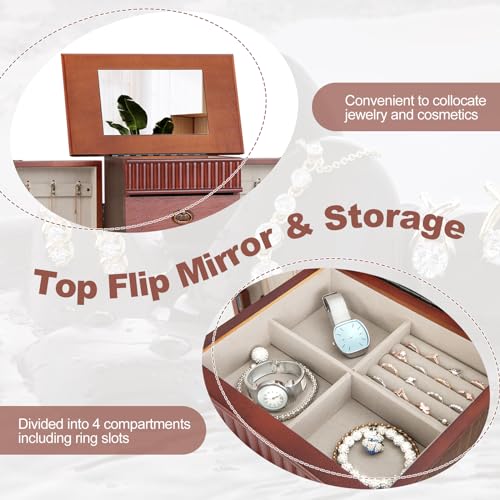 Giantex Standing Jewelry Armoire Cabinet Storage Chest with 7 Drawers, 2 Side Doors, 12 Necklace Hooks, Makeup Mirror and Top Divided Storage Organizer, Large Standing Jewelry Armoire Giantex