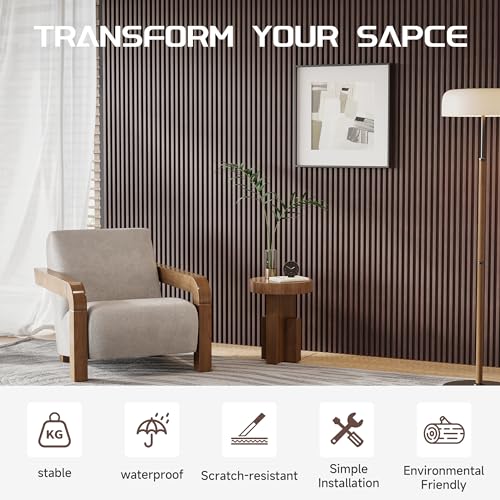 POHARE WPC Slat Wall Panels, 8 Pack Accent Slat Wood Slats for Wall and Ceilings, Acoustic Panels for Interior Wall Modern Décor, Walnut, 95 x 6 in POHARE