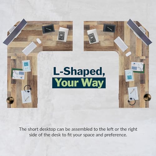 Vari ComfortEdge 80x60 L-Shape Electric Standing Desk – Height Adjustable Sit-Stand VariDesk for Corner Office with Reversible Left/Right Design + Reclaimed Wood Top/Slate Legs (Ships in 3 Boxes) Vari