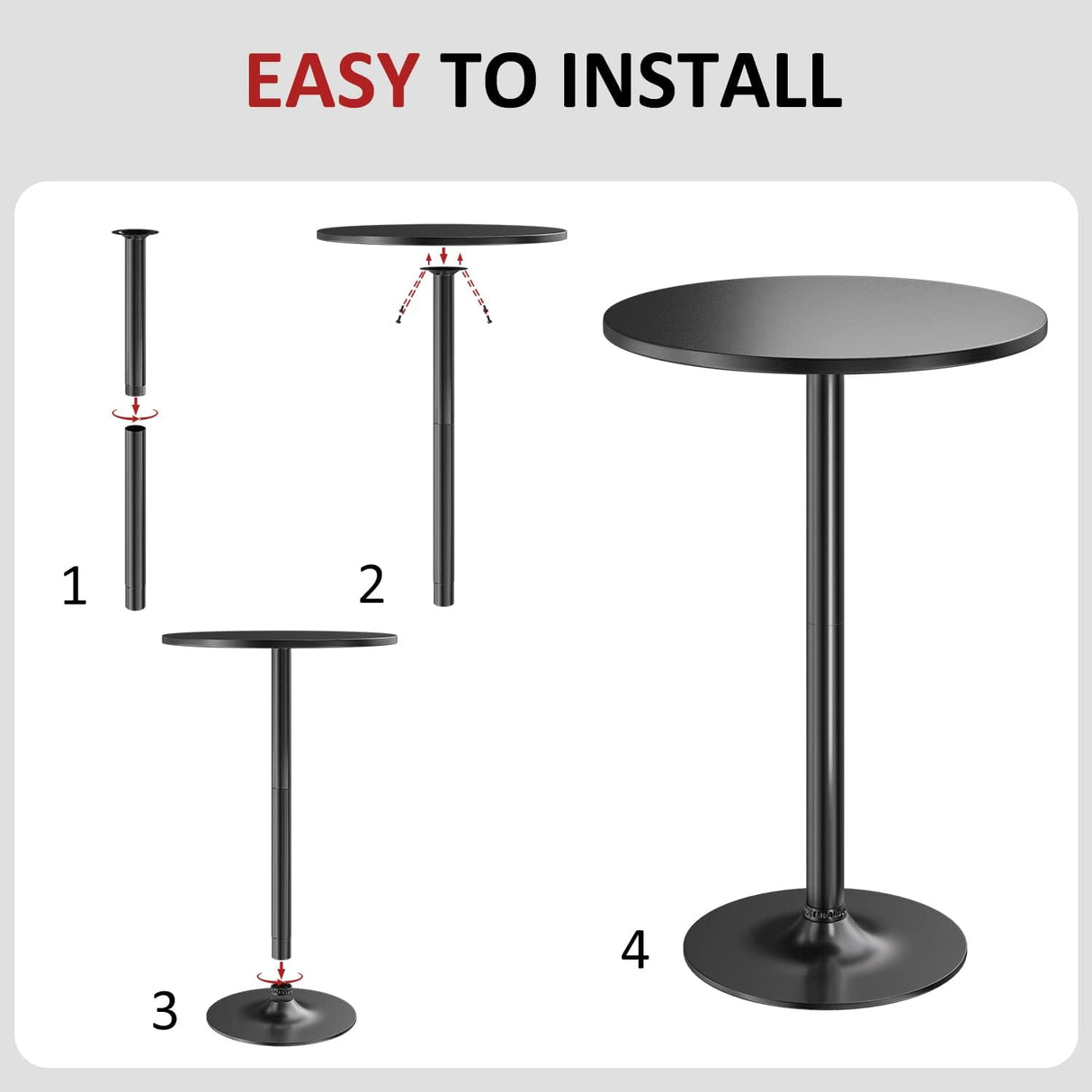 Furmax Bistro Pub Table Round Bar Height Cocktail Table Metal Base MDF Top Obsidian 23.8-Inch Top, 39.5-Inch Height (Black, 4-Pack) Furmax