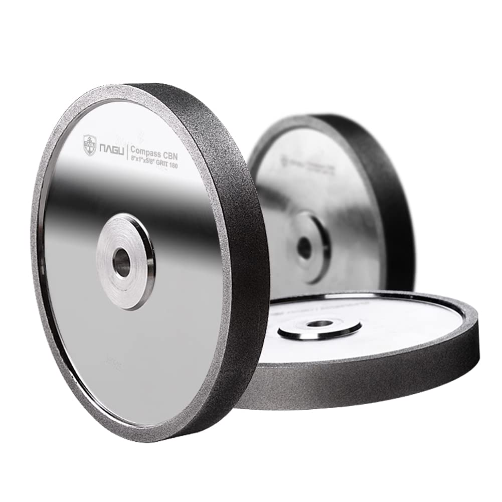 NAGU Compass CBN Grinding Wheels 8"x1-1/4"x5/8" GRIT 180 for Sharpening High Speed Steel of Woodturning Tools NAGU