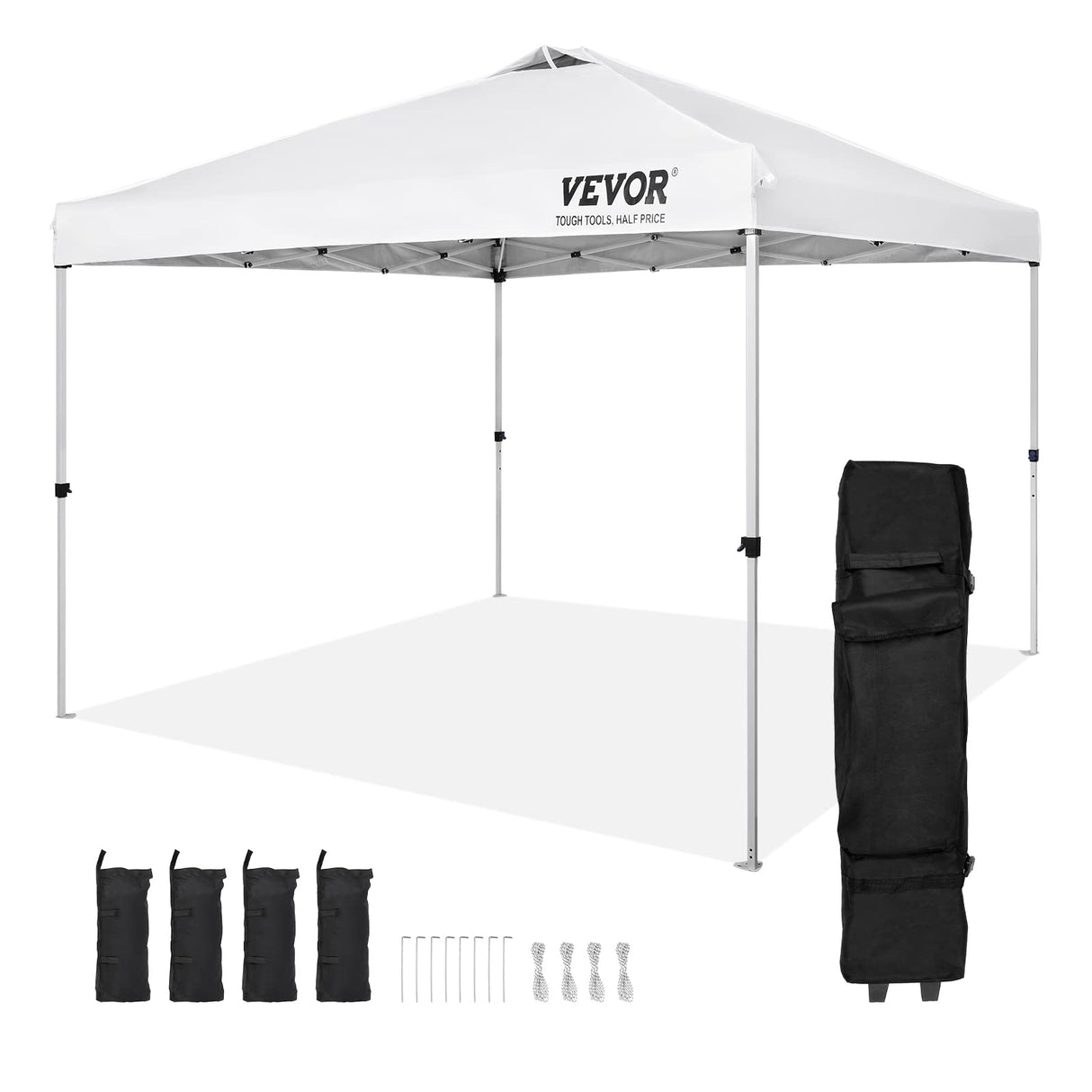 VEVOR Pop Up Canopy Tent, 10 x 10 ft, 250 D PU Silver Coated Tarp, with Portable Roller Bag and 4 Sandbags, Waterproof and Sun Shelter Gazebo for Outdoor Party, Camping, Commercial Events, White VEVOR