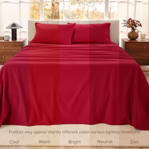 Bare Home Organic Cotton Flannel Sheet Set - Twin XL Size - 100% Cotton - Double Brushed for Extra Softness & Comfort - Warm, Cozy, and Durable - Breathable - Bed Sheets (Twin, Red) Bare Home