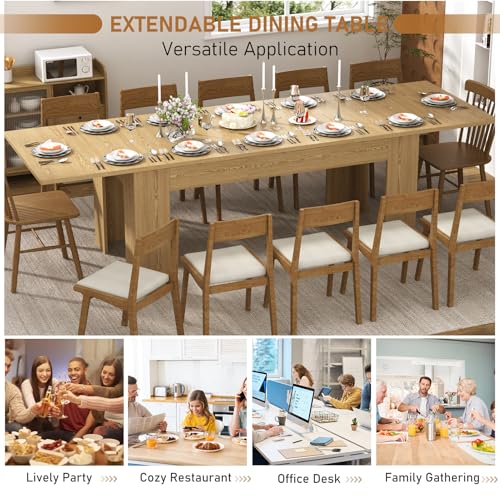 70.8"-110" Extendable Dining Table for 6-12 Person, Wooden Dining Room Table, Modern Extendable Table for Gatherings, Meeting for Small Kitchens, Dining Office Areas(Natural) Fingertip WD