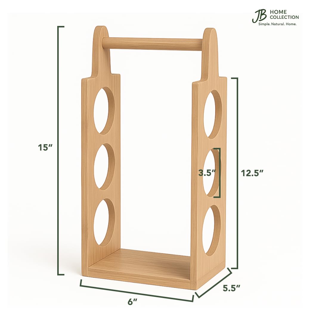JB Home Collection Compact Wine Stand for 3 Bottles Preassembled Natural Bamboo Display for Counter or Bar JB Home Collection