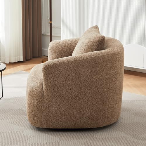 360° Oversized Swivel Nursery Armchair Ergonomic Upholstered Accent Barrel Chair W/Wider Armrests and Big Pillow, Comfy Chenille Boucle Cloud Leisure Sofa Chair for Home Apartment Living Room Bedroom FANYE