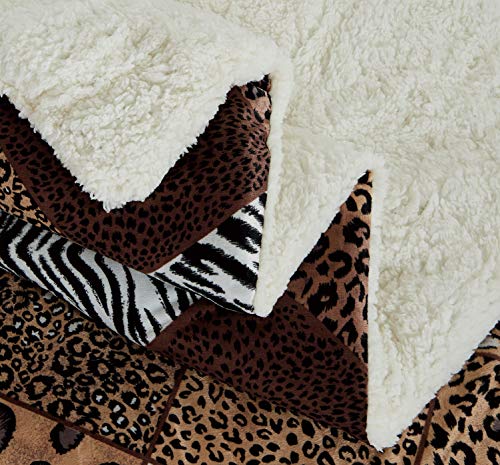 GrandLinen 3 Piece Queen Size Dark Brown Black Animal Print Safari Comforter Set. Leopard, Zebra, Cheetah Winter Micro Fur Bedding with Sherpa Backing Grand Linen
