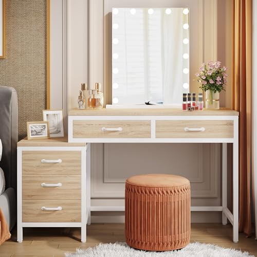 Tribesigns Vanity Desk with 5 Drawers, Makeup Vanity Table Dressing Table with Side 3-Drawer Chest, Make Up Vanities for Women, Girls (Without Tribesigns