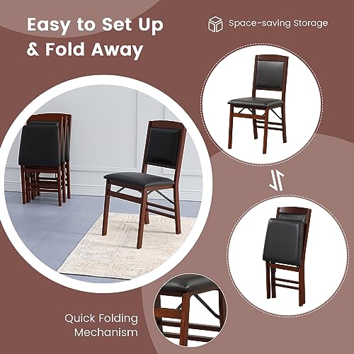 GOFLAME Folding Dining Chairs Set of 2, Foldable Chairs with PVC Padded Seat & High Backrest, Wooden Side Chairs, 2 Pack Dining Chairs for Living Room, Kitchen, Restaurant GOFLAME