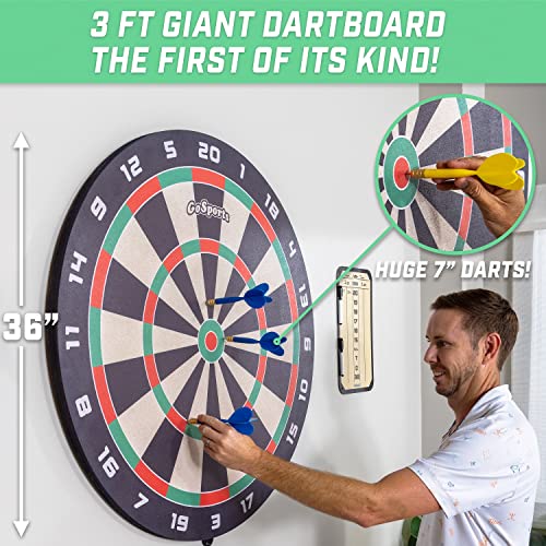 GoSports Giant 3 ft or 4 ft Cork Dartboards - Includes 12 Giant Darts and Scoreboard - New Fun Twist on Darts GoSports