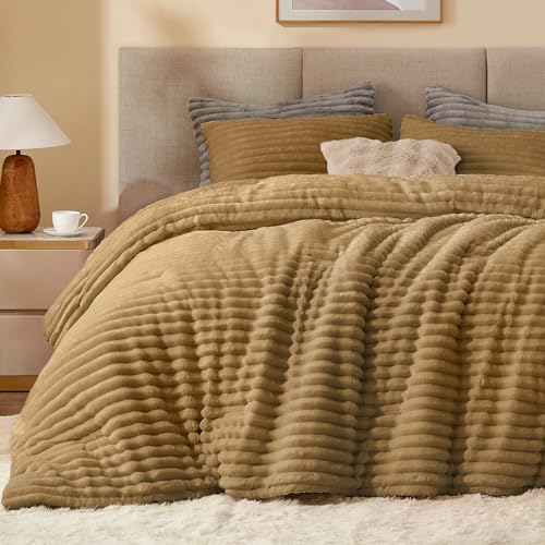 BEDELITE Fleece Twin Comforter Set -Super Soft & Warm Fluffy Brown Bedding, Luxury Fuzzy Heavy Bed Set for Winter with 1 Pillow case