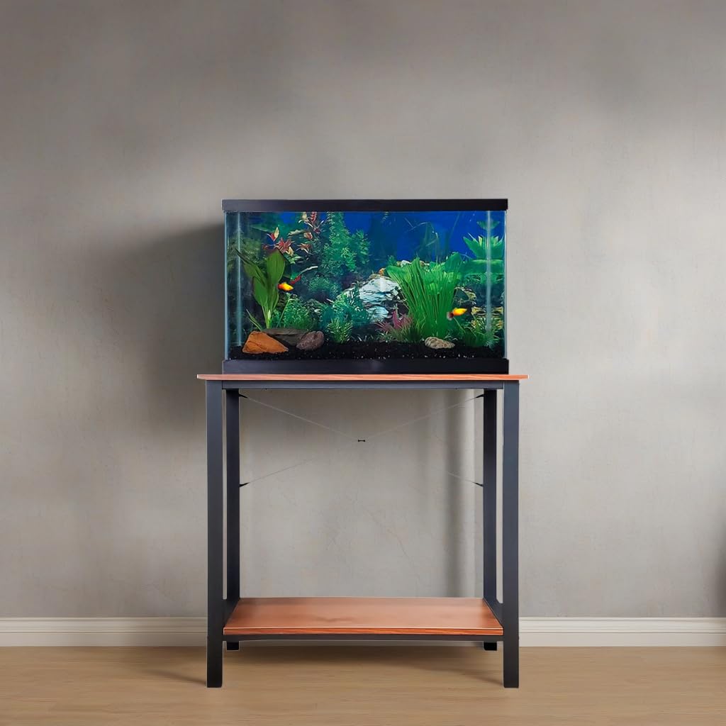 20 Gallon fish tank stand. 10 gallon aquarium Stand. Great fish tank stand for up to 20 gallons. Aquarium table by Fionomenal - Black Metal Mahogany Top Finomenal