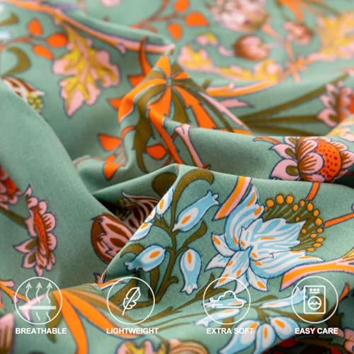 Faincy Bohemian Duvet Cover King Size - Boho Paisley Green Floral Pattern Printed Microfiber Comforter Cover Set - 3PC 90 X 104 Soft and Lightweight Quilt Cover, Retro Farmhouse Style for Women Men Faincy